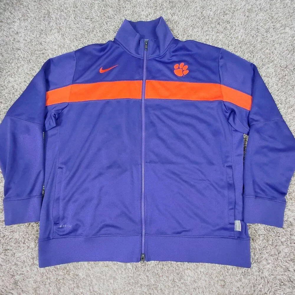 Nike Clemson Tigers Track Jacket Mens 2XL XXL Purple Full Zip Up Dri-Fit